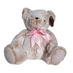 NWT FAO Schwarz Pink Polka Dot Ribbon Stuffed Teddy Bear
